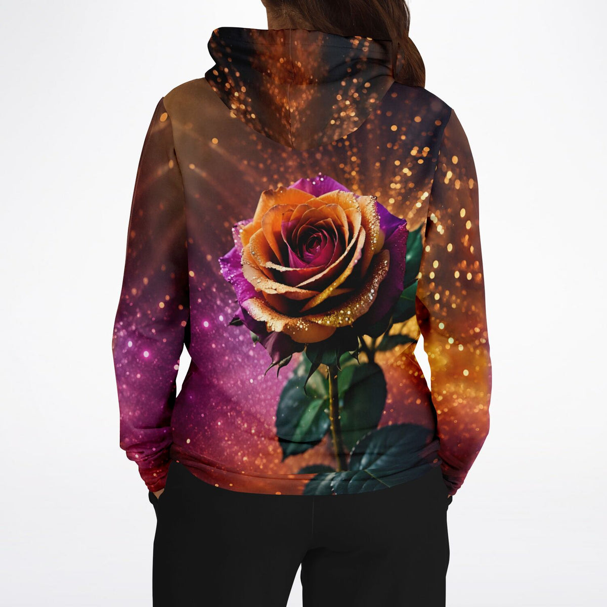 Dreamer Hoodie mit farbenfrohem Rosen-Motiv im Stil von Diamond Painting Kunst für kreative Modefans