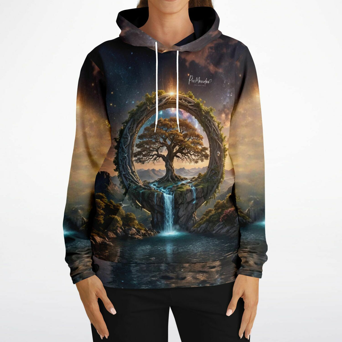 Dreamer Hoodie Tor zur Anderswelt mit magischem Baum, Wasserfall und Sternenhimmel für Diamond Painting Fans als Freizeitmode