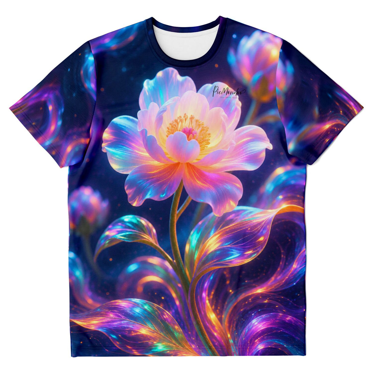 T-Shirt mit leuchtendem Blumen-Motiv im Stil von Diamond Painting und Malen nach Zahlen für kreative Erwachsene