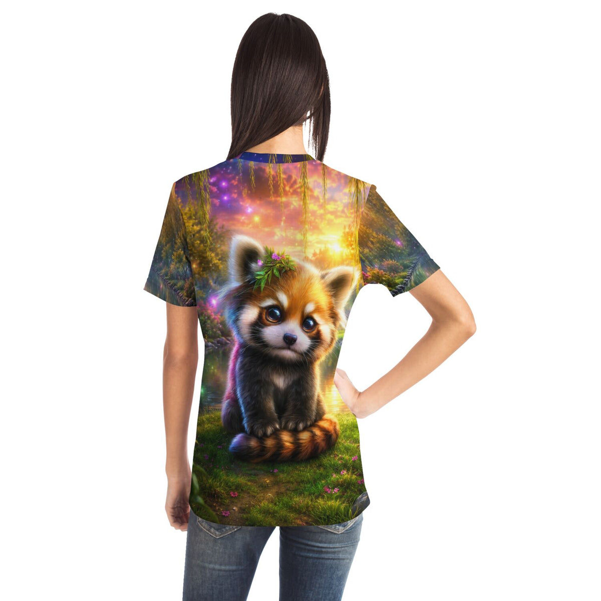T-Shirt Kind des Waldes mit süßem Roten Panda Motiv im magischen Wald bei Sonnenuntergang