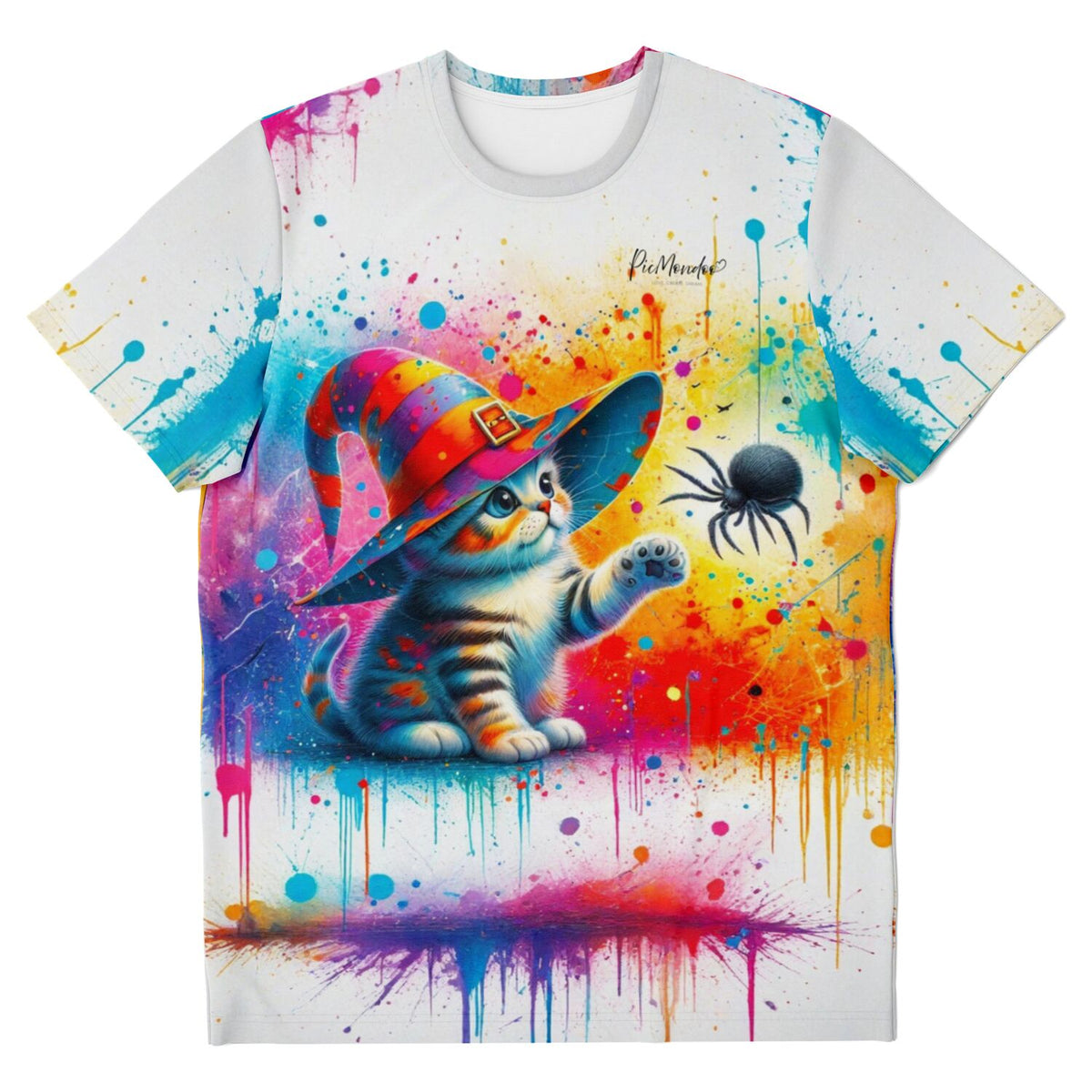 Weißes Dreamer T-Shirt mit farbenfrohem Kitty-Cat-Motiv im Zauberhut-Design, passend zu Malen nach Zahlen und Diamond Painting