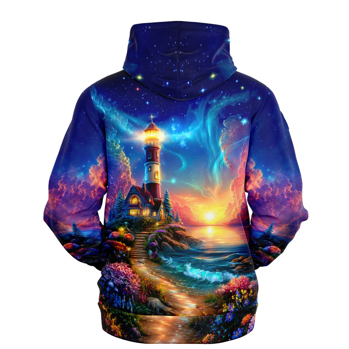 Dreamer Hoodie Wächter des Horizonts mit Leuchtturm Motiv im Stil von Diamond Painting und Malen nach Zahlen Designs
