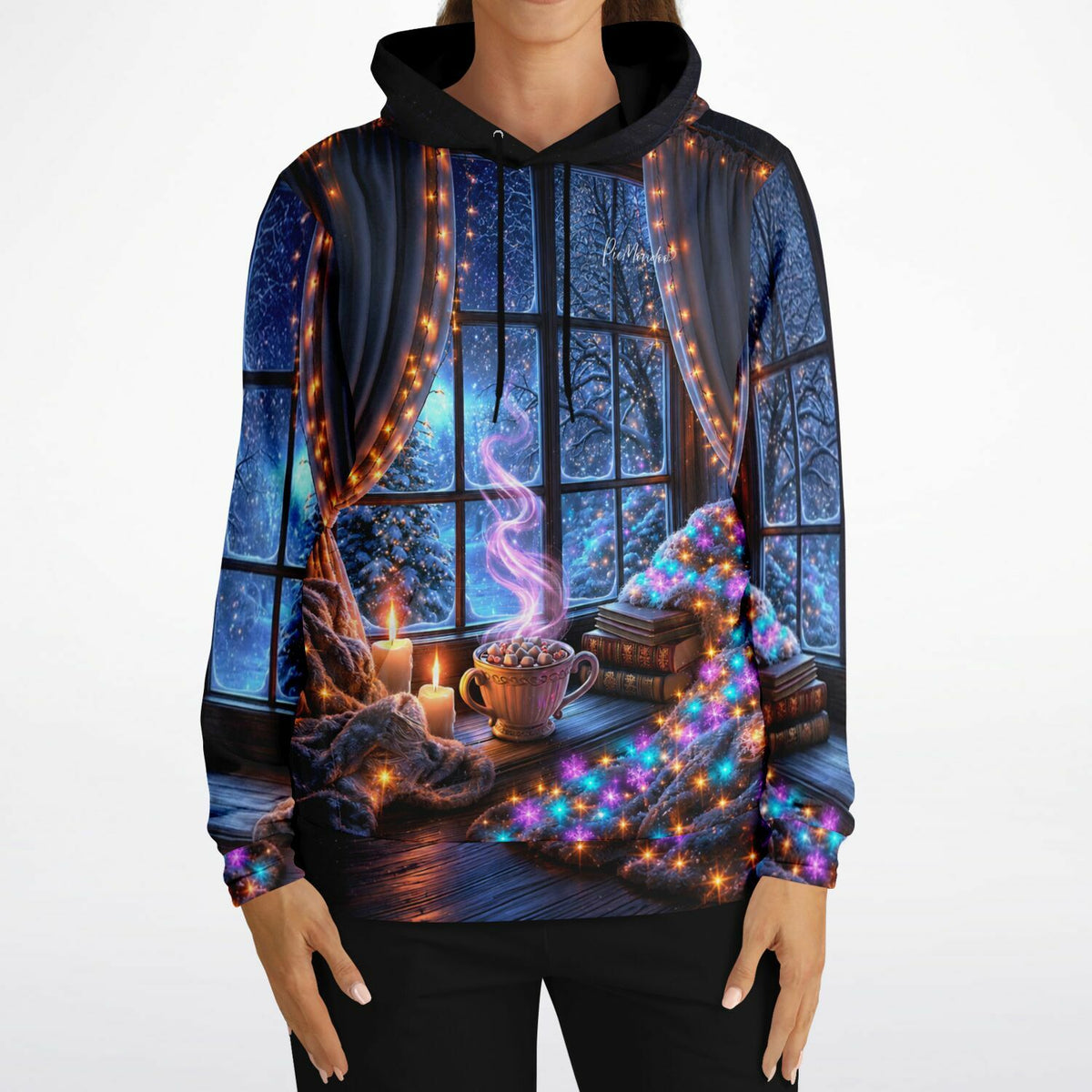 Dreamer Hoodie Weihnachtszauber mit gemütlicher Winter-Fenster-Szene, ideal für Diamond Painting Fans als Lifestyle-Accessoire