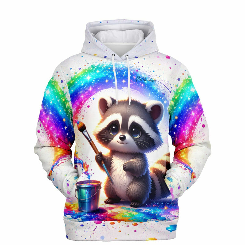 Hoodie mit buntem Waschbär-Motiv und Regenbogen-Design, inspiriert durch Malen nach Zahlen für Erwachsene