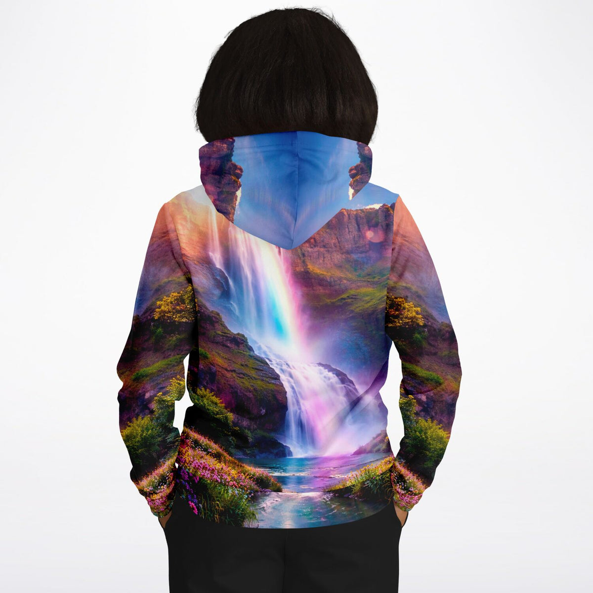 Dreamer Hoodie mit farbenfrohem Wasserfall-Motiv, inspiriert von Diamond Painting Naturlandschaften für kreative Köpfe