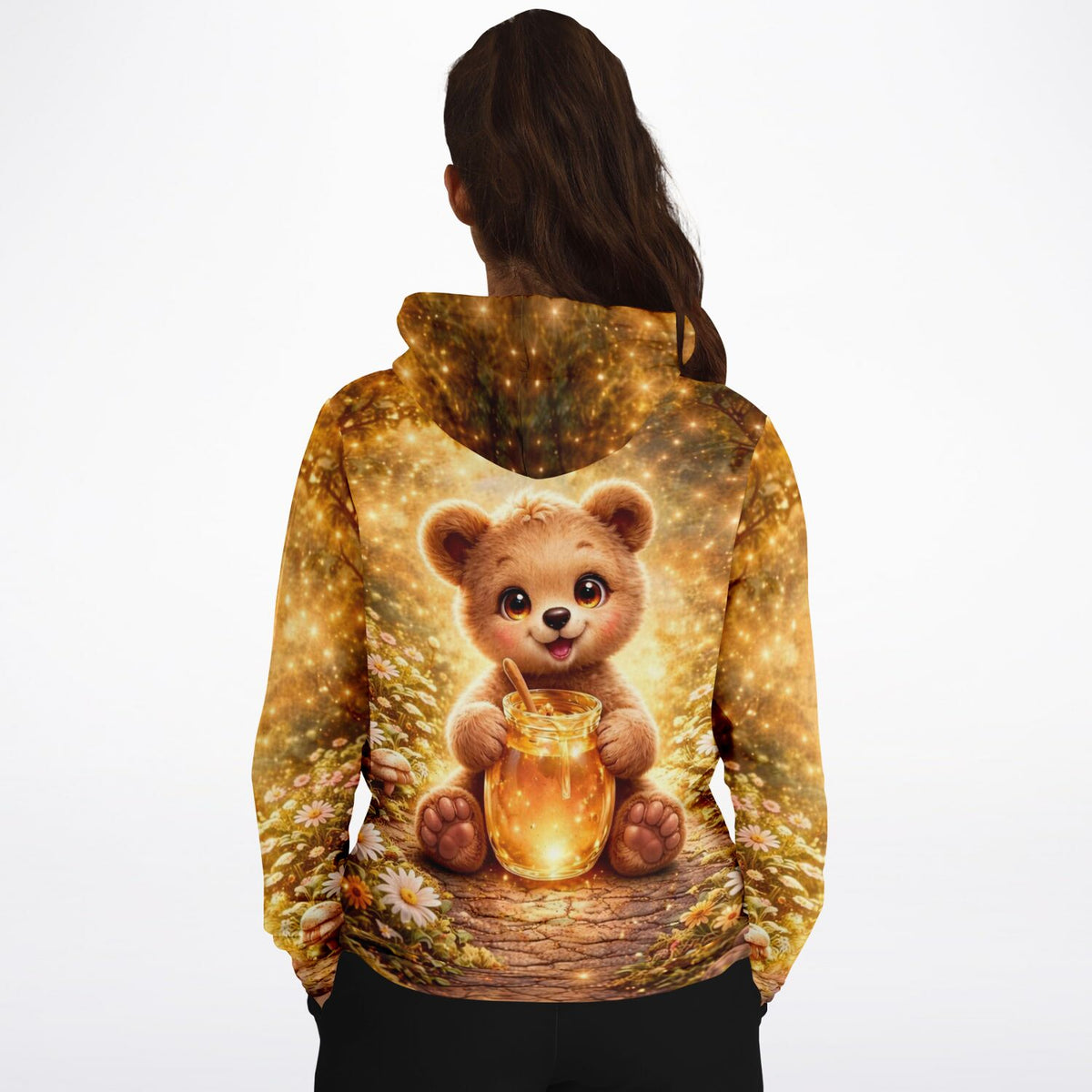 Dreamer Hoodie mit niedlichem Teddybär-Motiv und Honigtopf im Stil eines Diamond Painting oder Malen nach Zahlen Designs