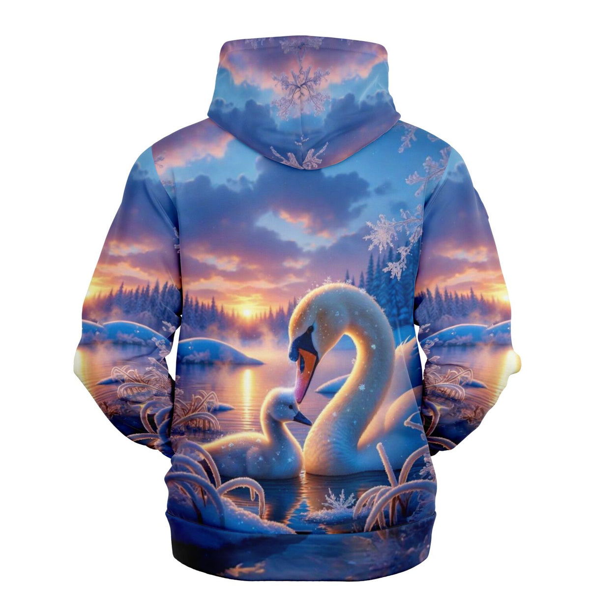 Dreamer Hoodie mit Schwan-Motiv im Winter, All-Over-Print Design für Fans von Diamond Painting und Malen nach Zahlen