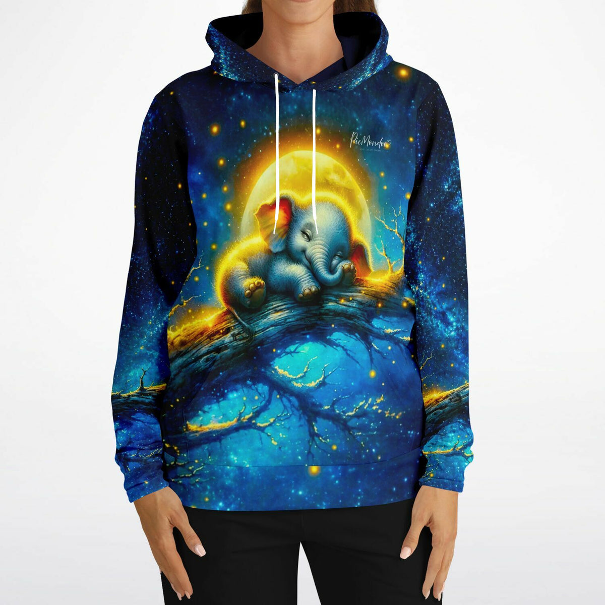 Dreamer Hoodie mit Mondschein Elefant Motiv im Stil von Diamond Painting und Malen nach Zahlen Kunstwerken