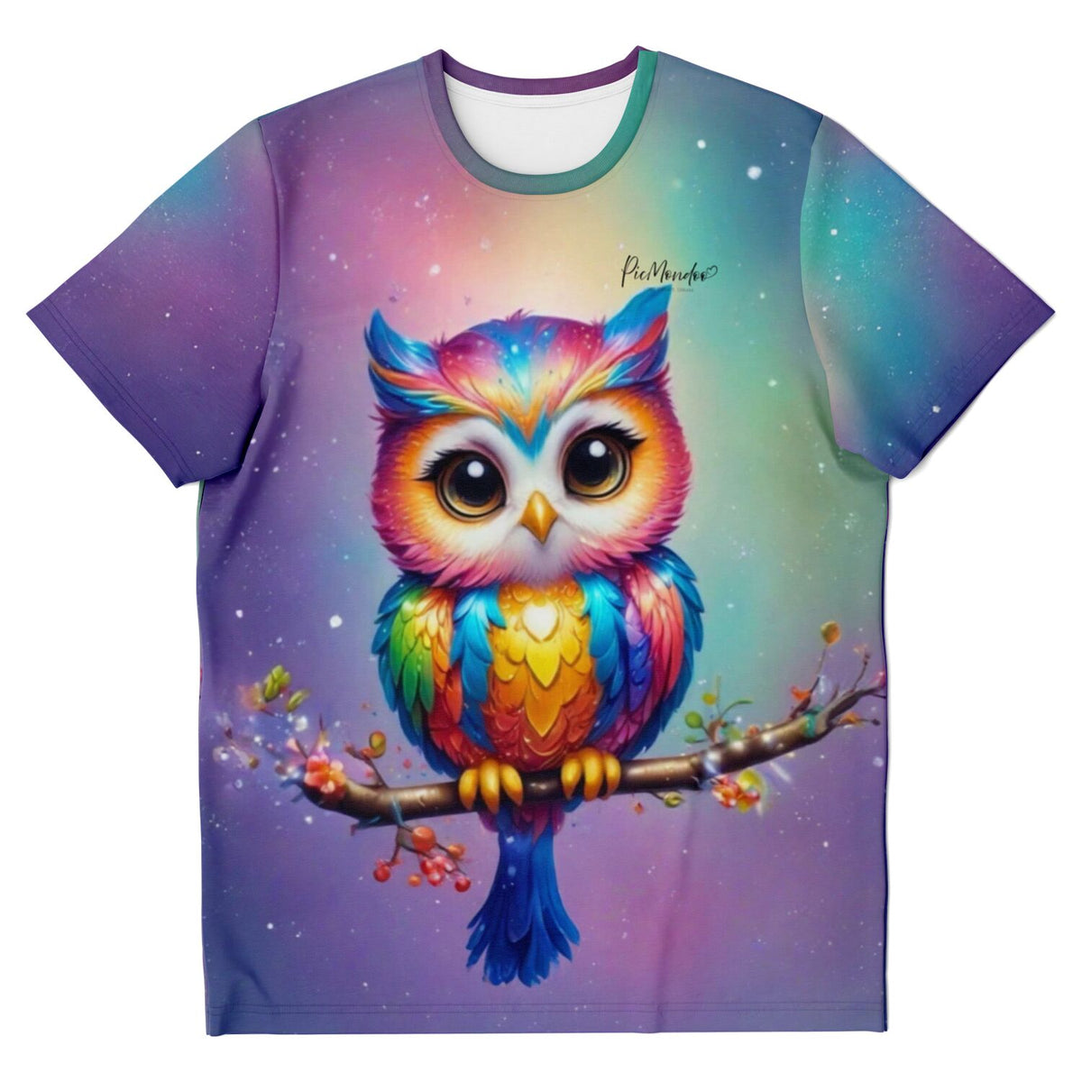 Buntes Eulen T-Shirt im picmundoo.comsign, ideal für Fans von Malen nach Zahlen und Diamond Painting Kunstwerken