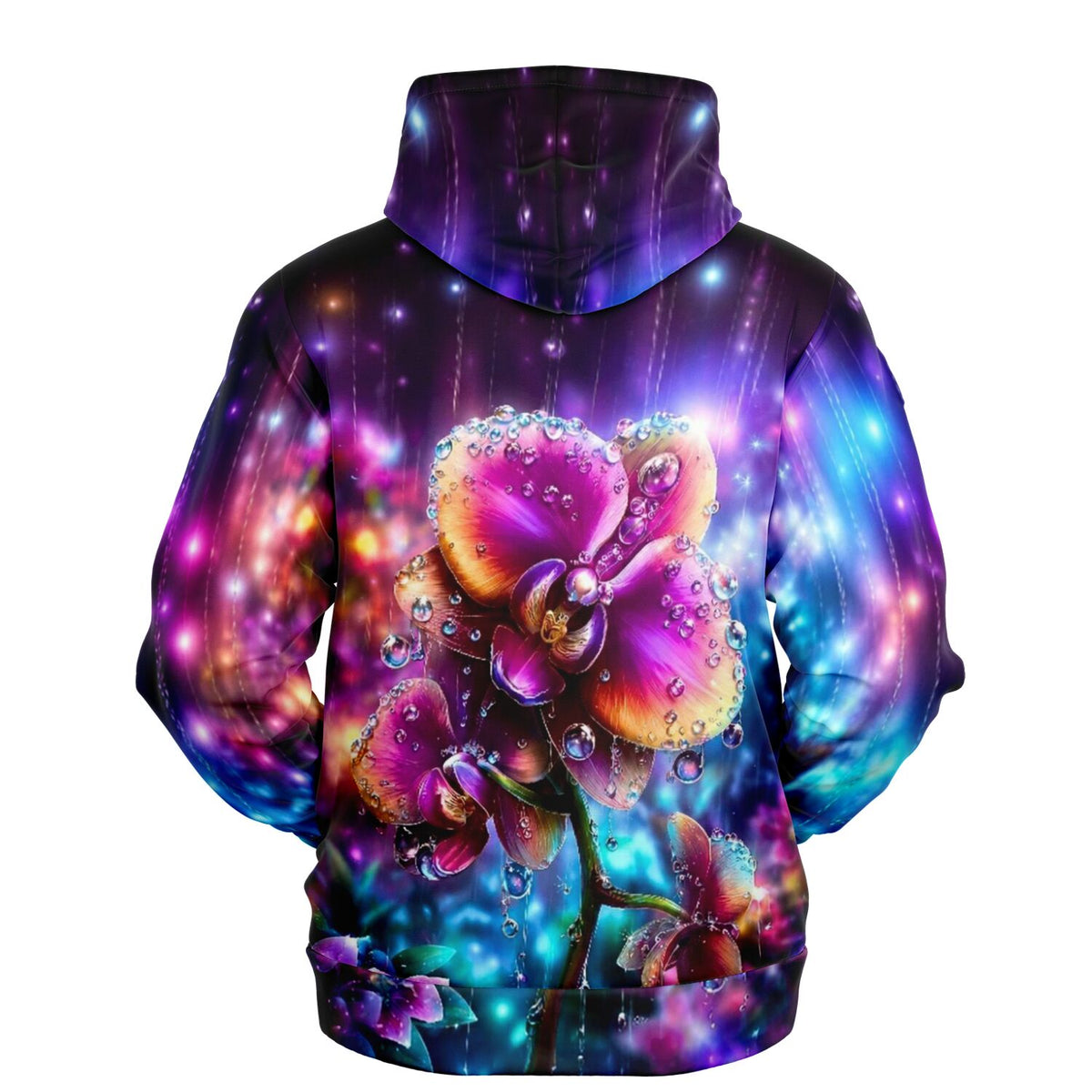 Dreamer Hoodie Regenkuss mit leuchtendem Blumenmotiv wie bei Diamond Painting und bunter abstrakter Aquarelloptik