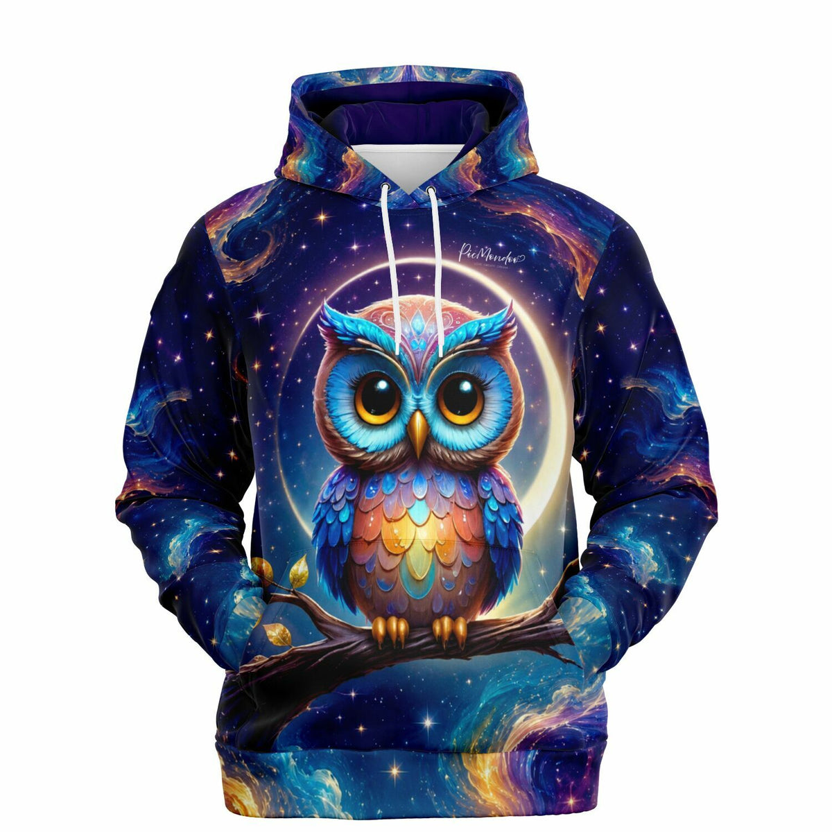 Dreamer Hoodie mit Eule Oskar Motiv, buntes Weltraum-Design in Anlehnung an beliebte Diamond Painting Motive.