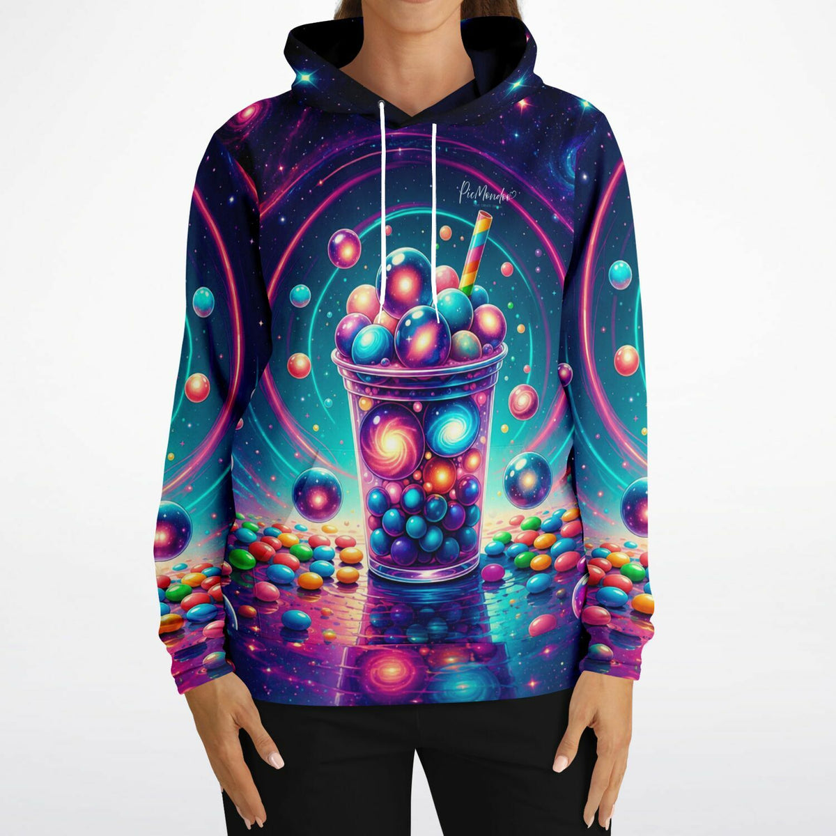Dreamer Hoodie mit farbenfrohem Bubble Tea Universum Motiv im Galaxy-Style, perfekt für Fans von Malen nach Zahlen Designs.