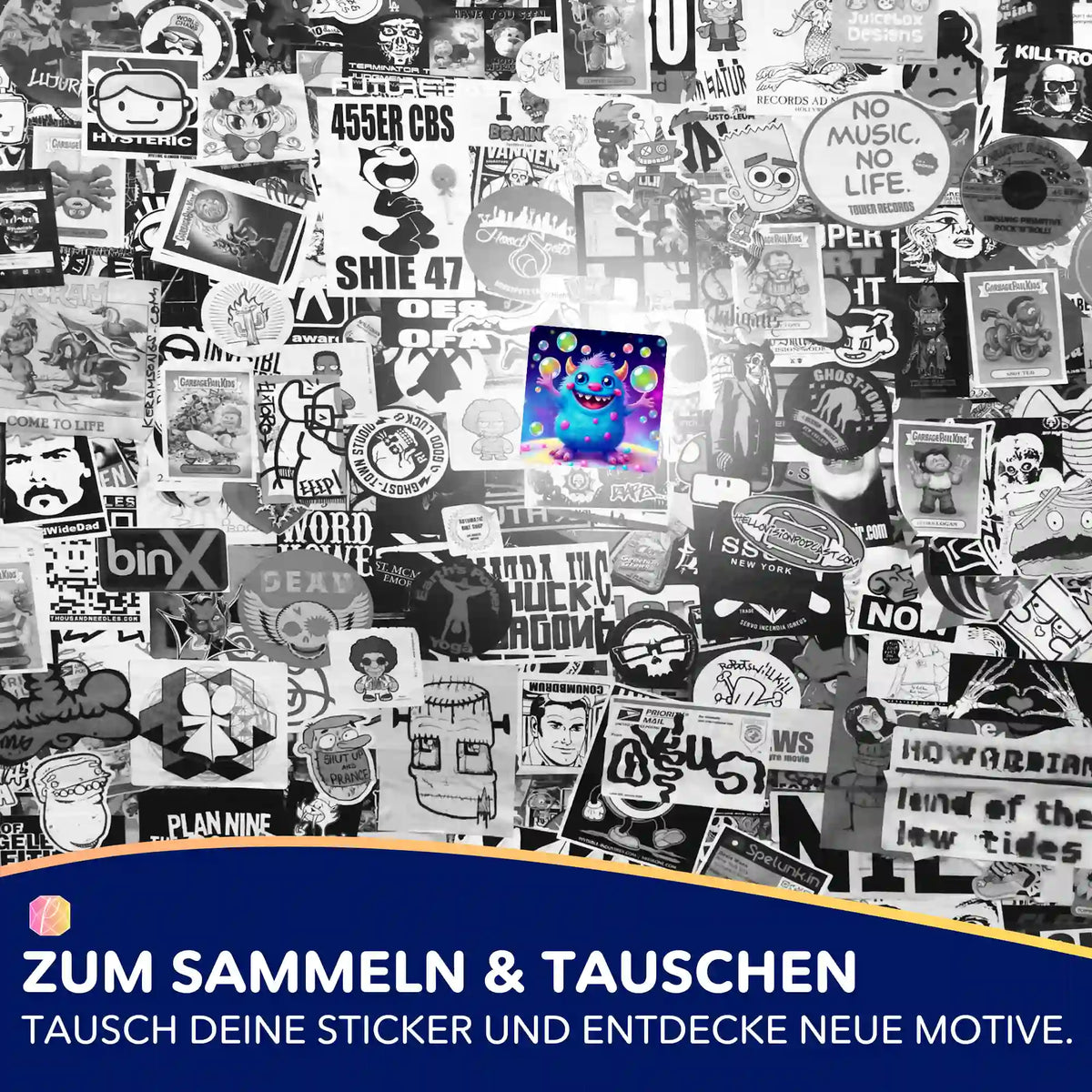 Buntes Happy-Monster Sticker aus dem Picmondoo Diamond Painting Set zur Organisation deiner Bastel-Motive.