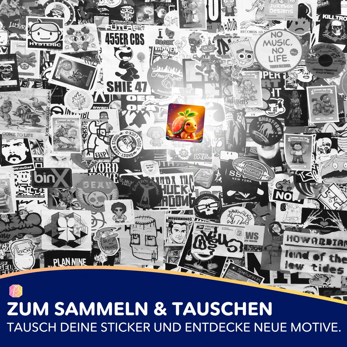 Buntes Frutty Sticker-Motiv aus dem Picmondoo Diamond Painting Set zur Dekoration von Zubehör und Bastelprojekten.