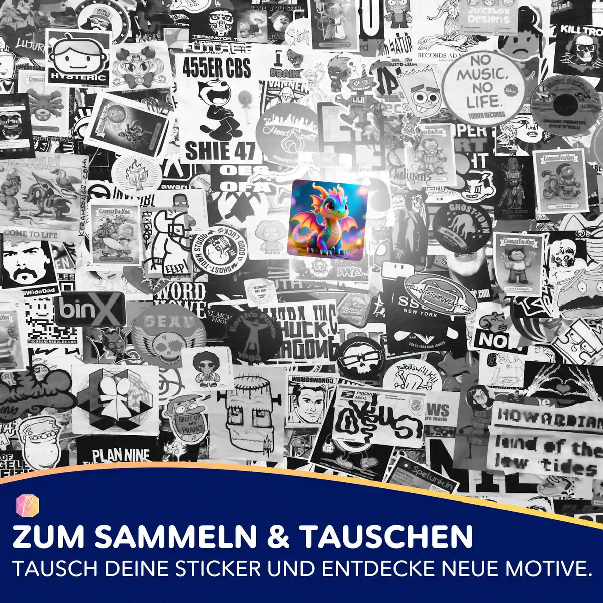 Buntes Rinji Drachen-Sticker 5er-Set als Zubehör für Diamond Painting und Bastelprojekte von Picmondoo.