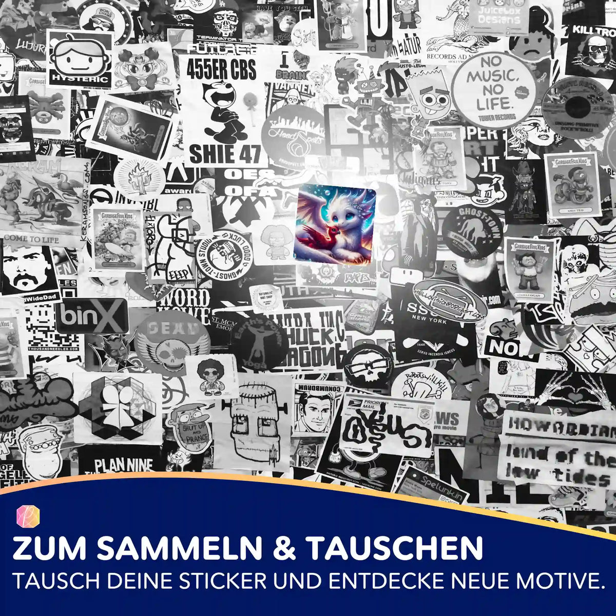 Buntes Astra & Fira Fan-Art Sticker-Set für Diamond Painting Zubehör und Sammelspaß auf schwarzem Hintergrund.