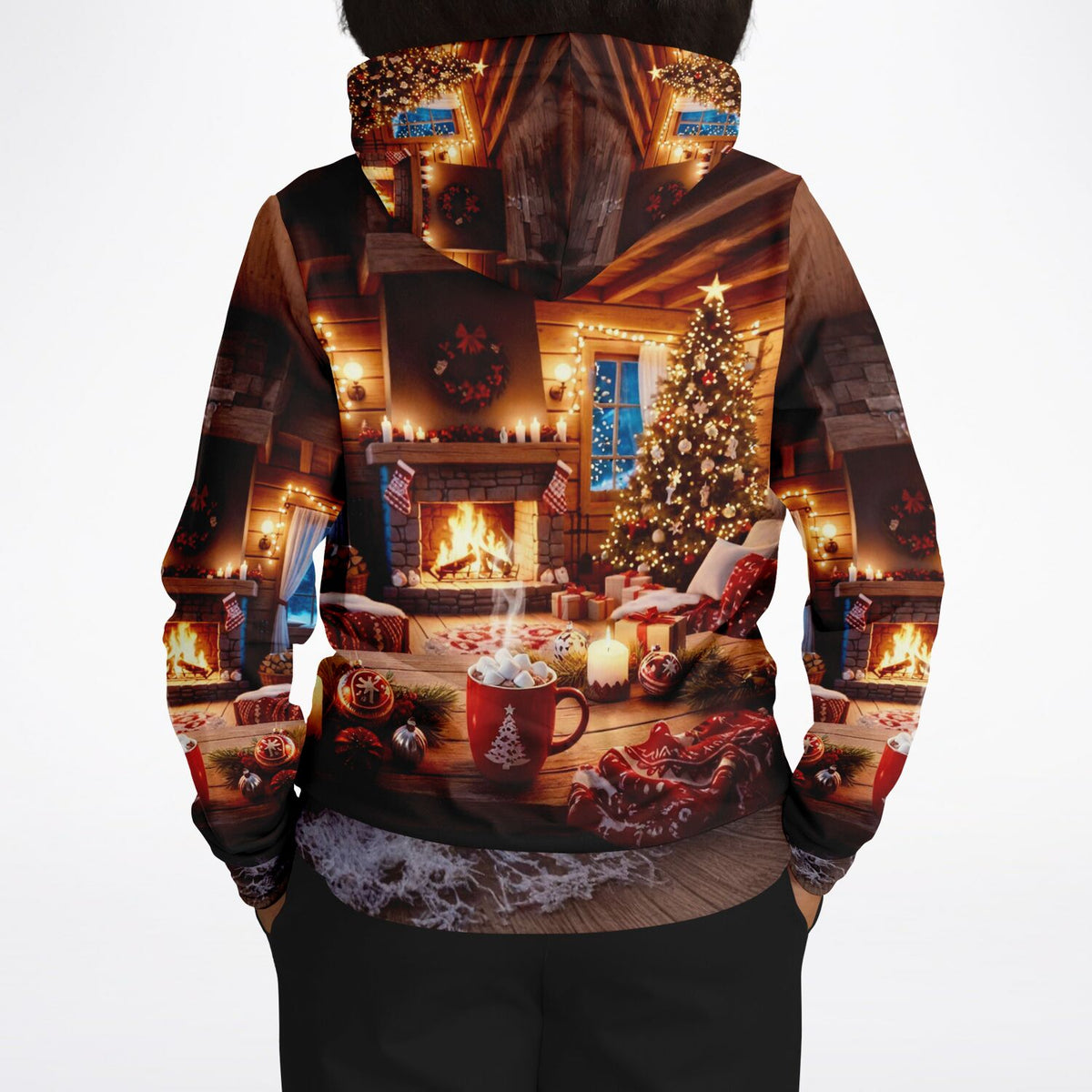 Dreamer Hoodie Full-Print Holy Night mit weihnachtlicher Kamin-Szenerie, perfekt für Fans von Diamond Painting und Kunst