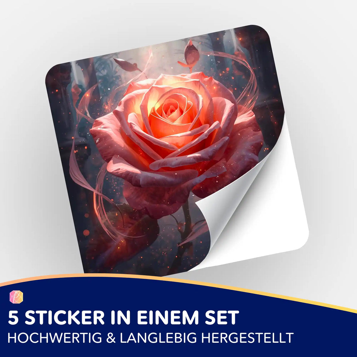Picmondoo Herzflamme Aufkleber 5er-Set als Zubehör für Diamond Painting und Malen nach Zahlen mit leuchtendem Rosen-Motiv