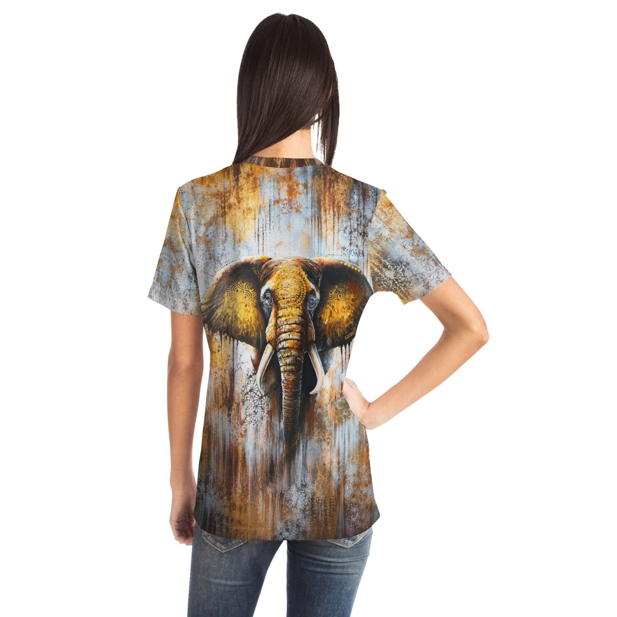 T-Shirt mit künstlerischem Elefanten-Motiv, inspiriert von Designs für Malen nach Zahlen und Diamond Painting Kunstwerken