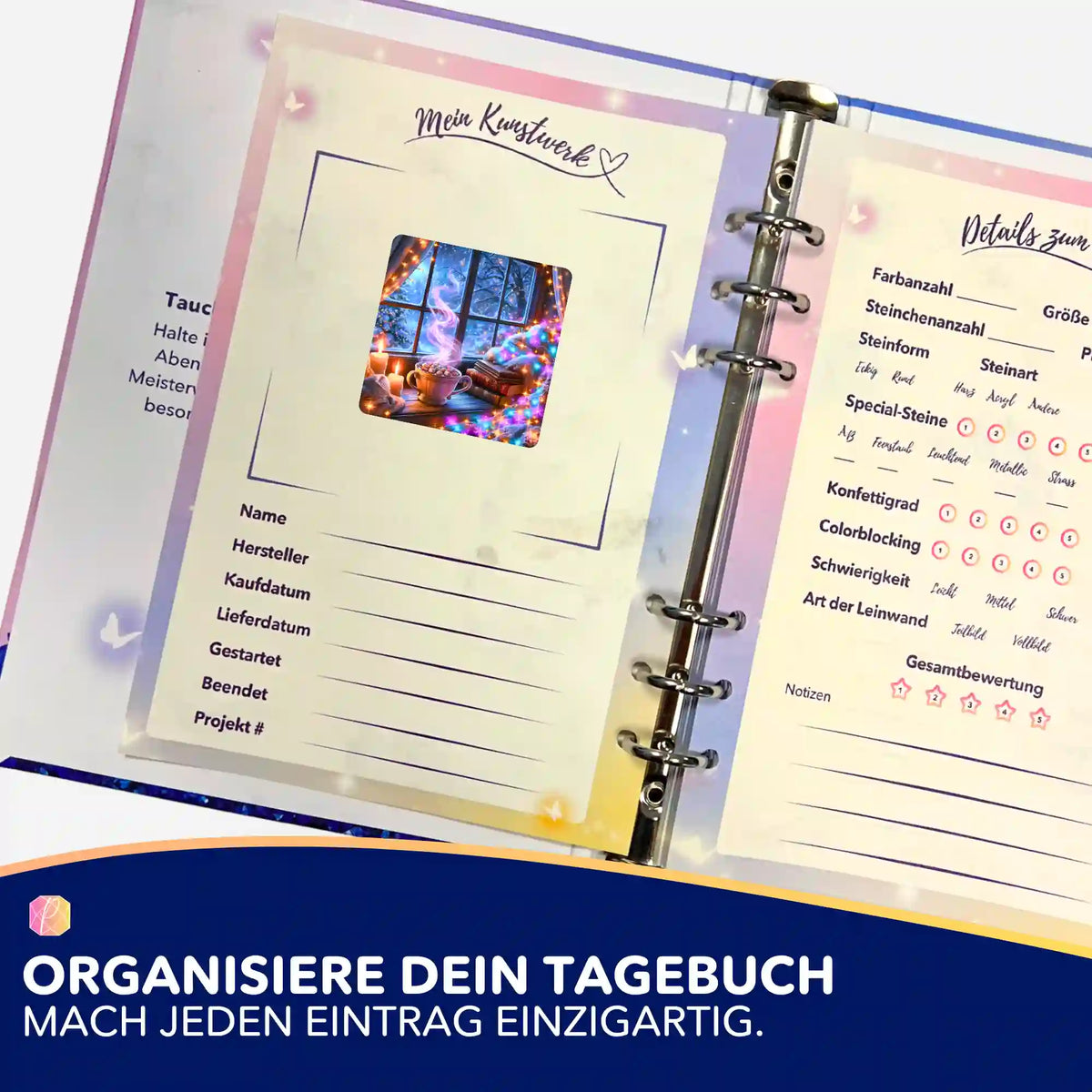 Weihnachtszauber Sticker für Diamond Painting Tagebuch zur Organisation deiner Kunstwerke und Diamanten Painting Projekte