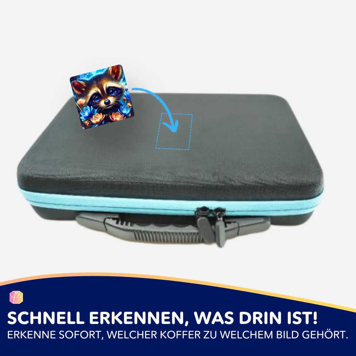 Picmondoo Diamond Painting Aufkleber-Set zur Organisation von Koffern mit Waschbärenmotiv und bunten Blumen