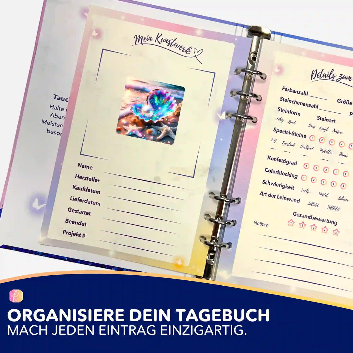 Innerer Schatz Motiv-Aufkleber zur Organisation im Diamond Painting Tagebuch für deine persönlichen Bastelprojekte