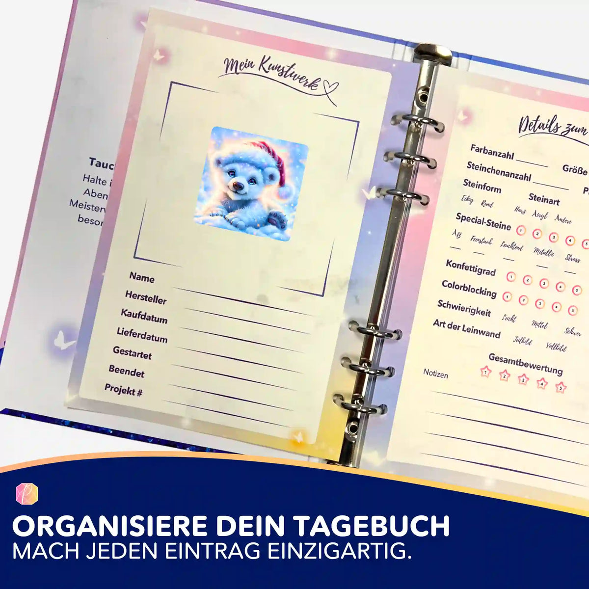 Picmondoo Sticker Kleiner Schneefunkel im Diamond Painting Tagebuch zur Organisation von DIY-Projekten