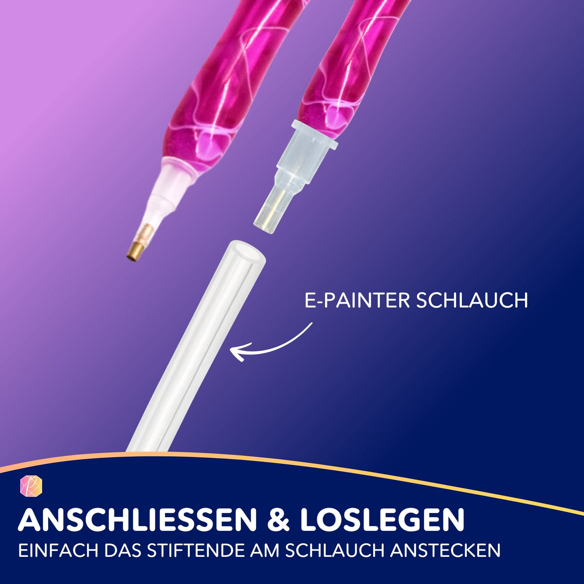 E-Painter Stift in pinker Marmoroptik mit Zubehör-Schlauch für komfortables Diamond Painting ohne Wachs