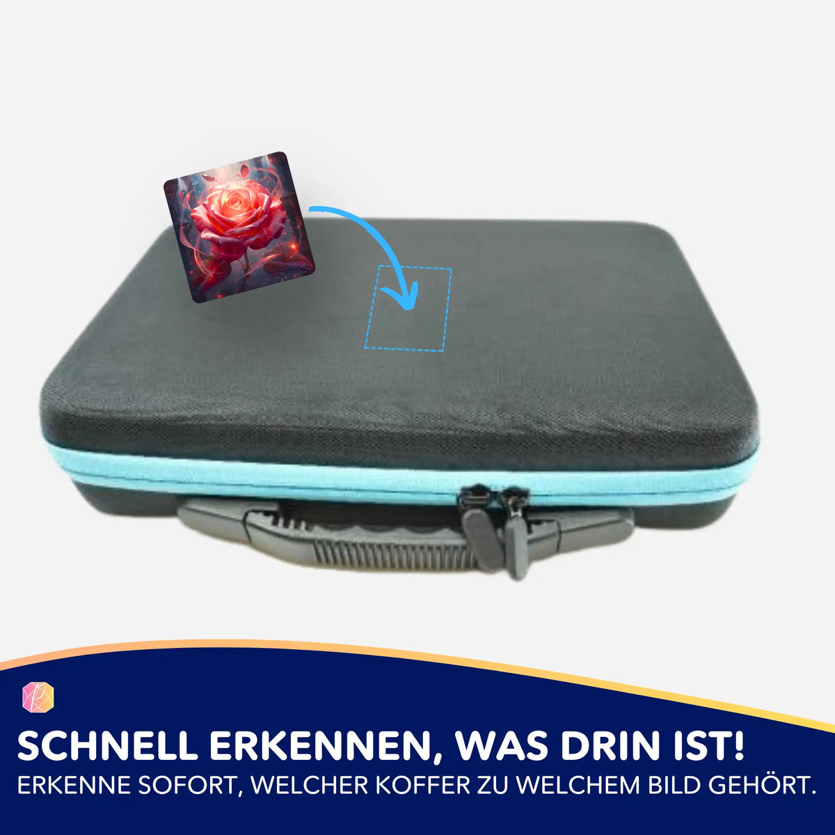 Picmondoo Diamond Painting Aufkleber zur Beschriftung von Zubehör-Koffern mit Herzflammen-Motiv