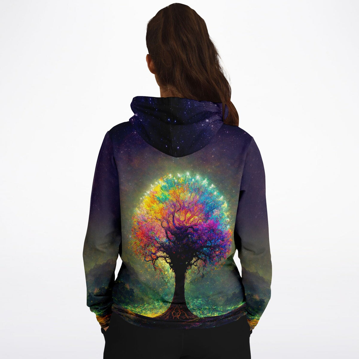 Hoodie mit buntem Baum-Motiv im All-Design, perfekt für Fans von kreativen Kunstwerken und Malen nach Zahlen Motiven.