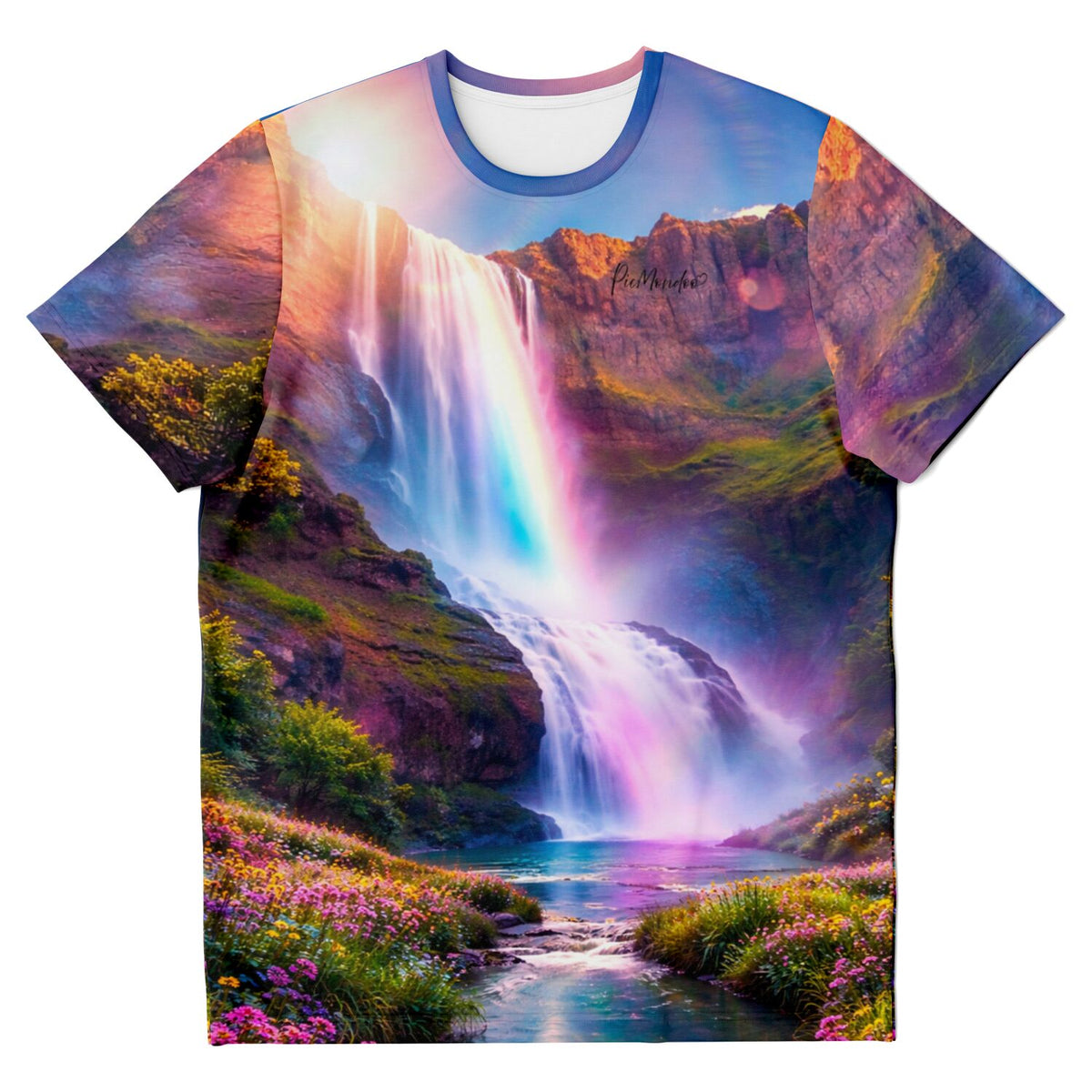 Dreamer T-Shirt mit buntem Wasserfall-Motiv, das von beliebten Diamond Painting und Malen nach Zahlen Designs inspiriert ist.