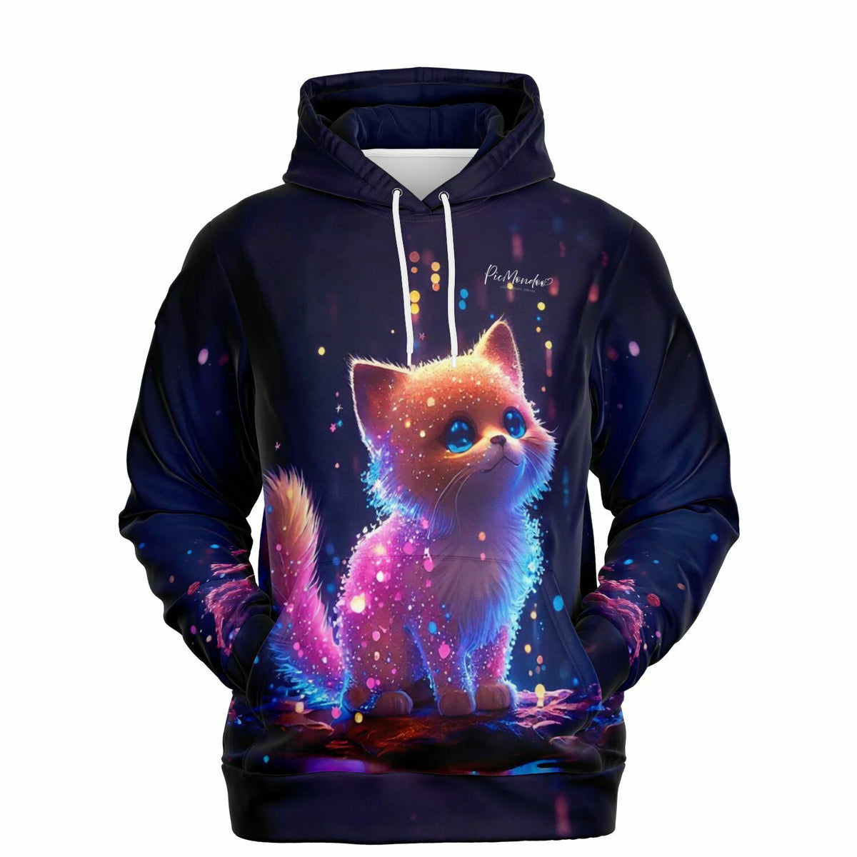 Dreamer Hoodie mit Leuchtbild-Motiv süßes Kätzchen in leuchtenden Farben für Fans von Diamond Painting und Kunst