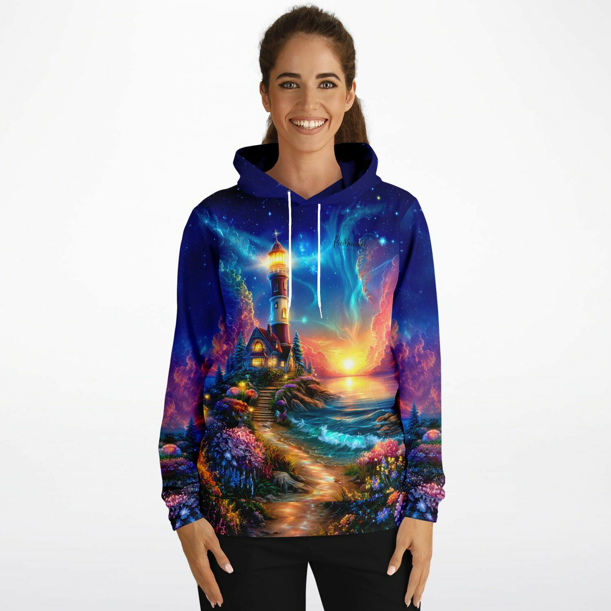 Dreamer Hoodie Wächter des Horizonts mit malerischem Leuchtturm-Motiv im Stil von Diamond Painting und Malen nach Zahlen