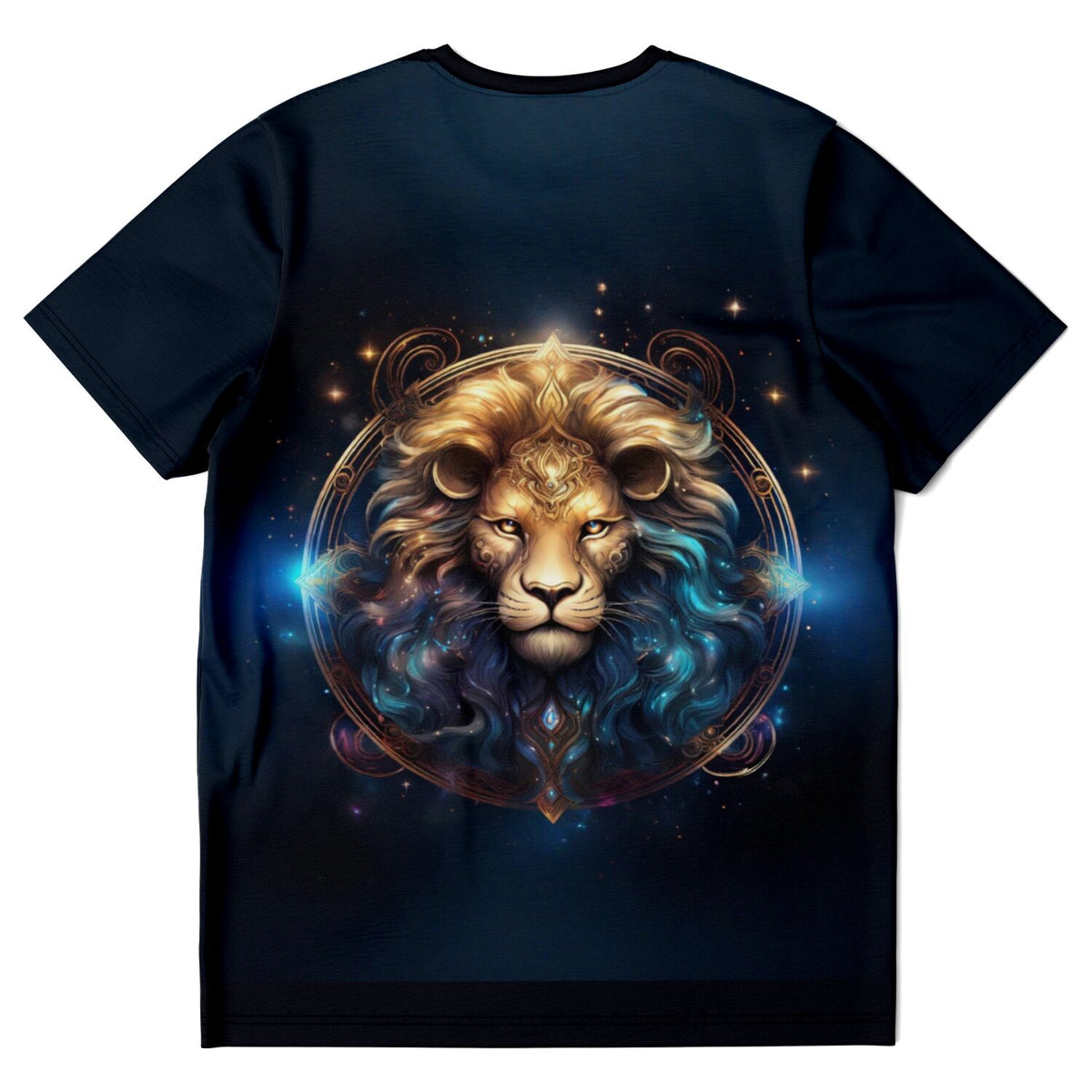 Schwarzes T-Shirt mit Löwe Sternzeichen Motiv, ideal für Fans von Diamond Painting und kreativen Kunst-Designs