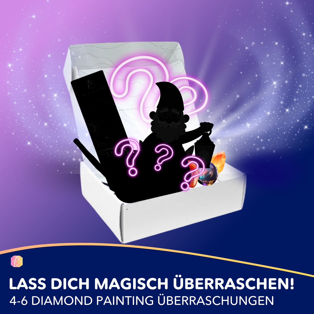 Diamond Painting Mystery Box mit Zwergen-Motiv und Überraschungs-Inhalt für DIY-Fans