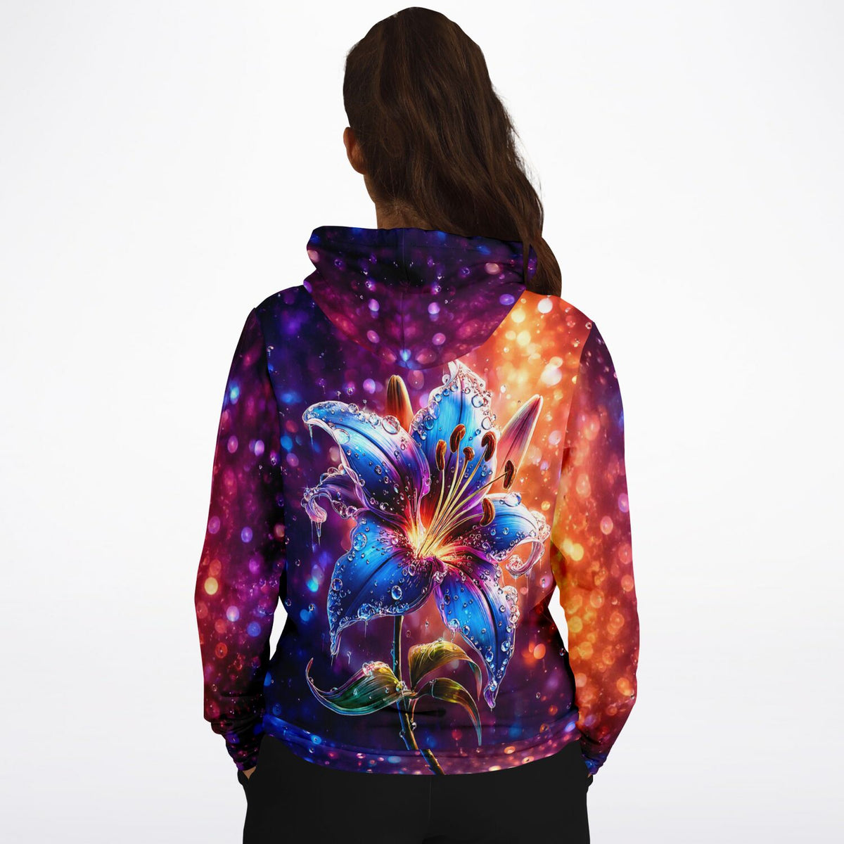 Dreamer Hoodie Regenlied mit leuchtender Lilie, perfekt für Diamond Painting und Kunst-Fans als modisches Statement-Piece.