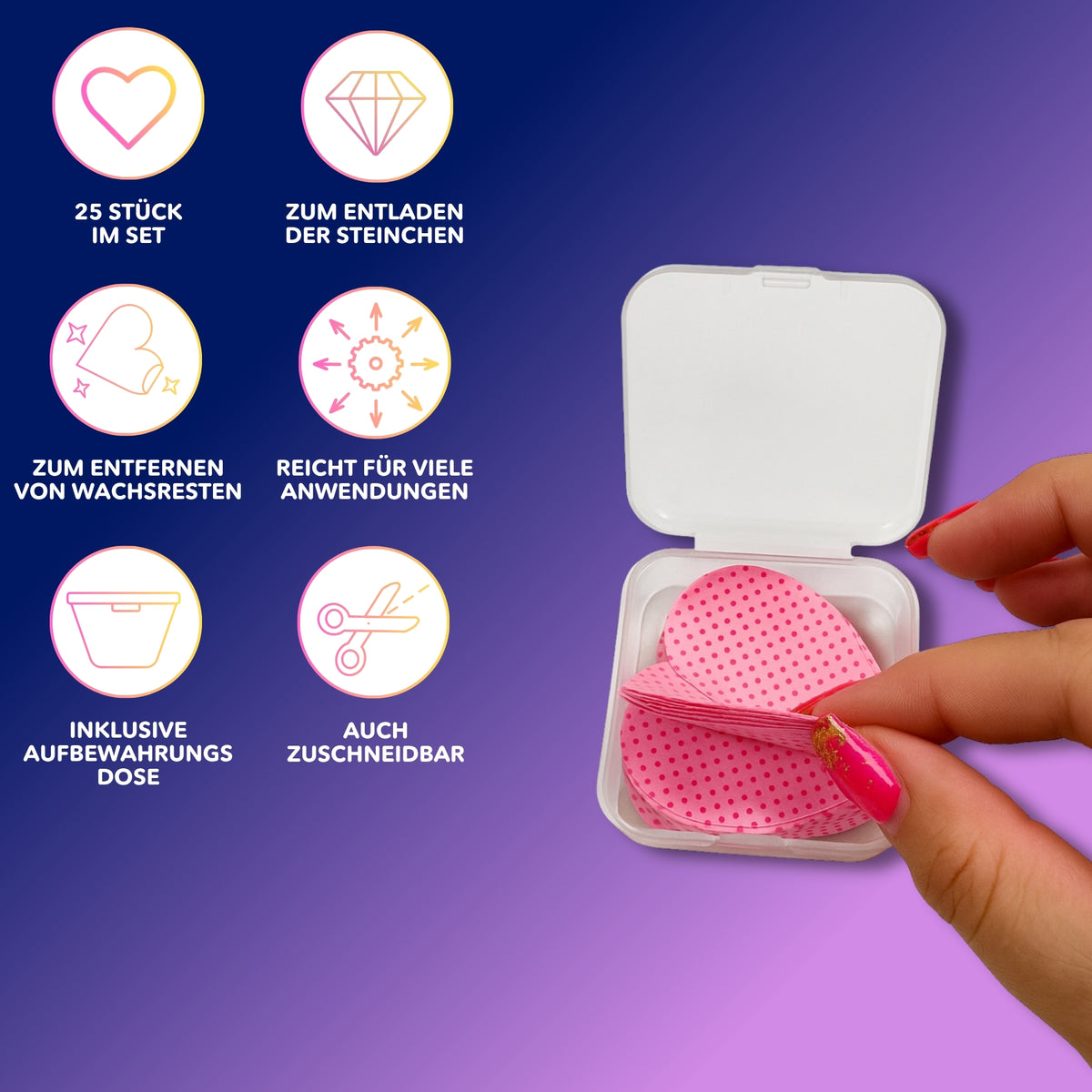Rosa herzförmige Diamond Painting Reinigungspads in Aufbewahrungsdose zum Entfernen von Wachsresten beim Basteln