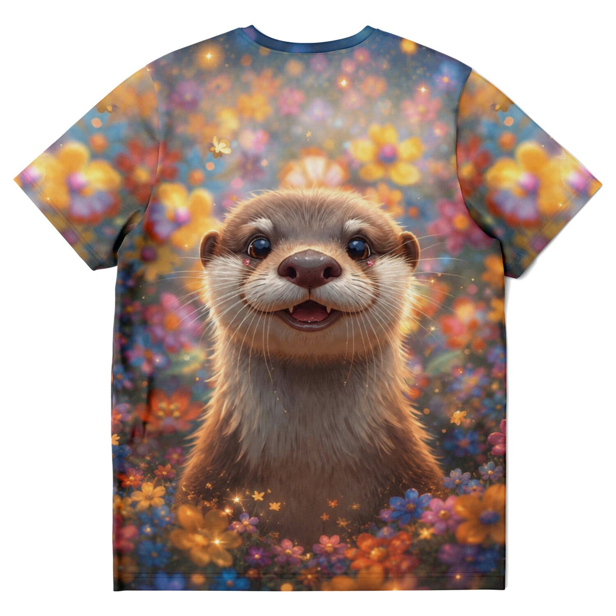 T-Shirt mit süßem Otter-Motiv und bunten Blumen, ideal für Fans von Malen nach Zahlen und Diamond Painting