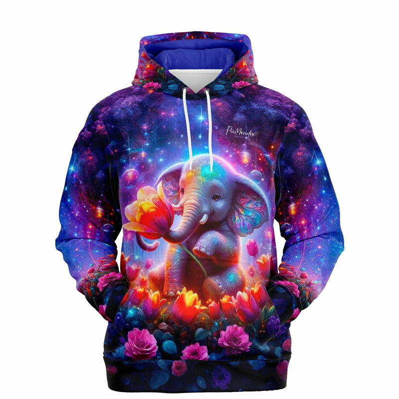 Dreamer Hoodie mit Elefantenmädchen Motiv in leuchtenden Galaxie-Farben im Stil unserer Diamond Painting Kunstwerke