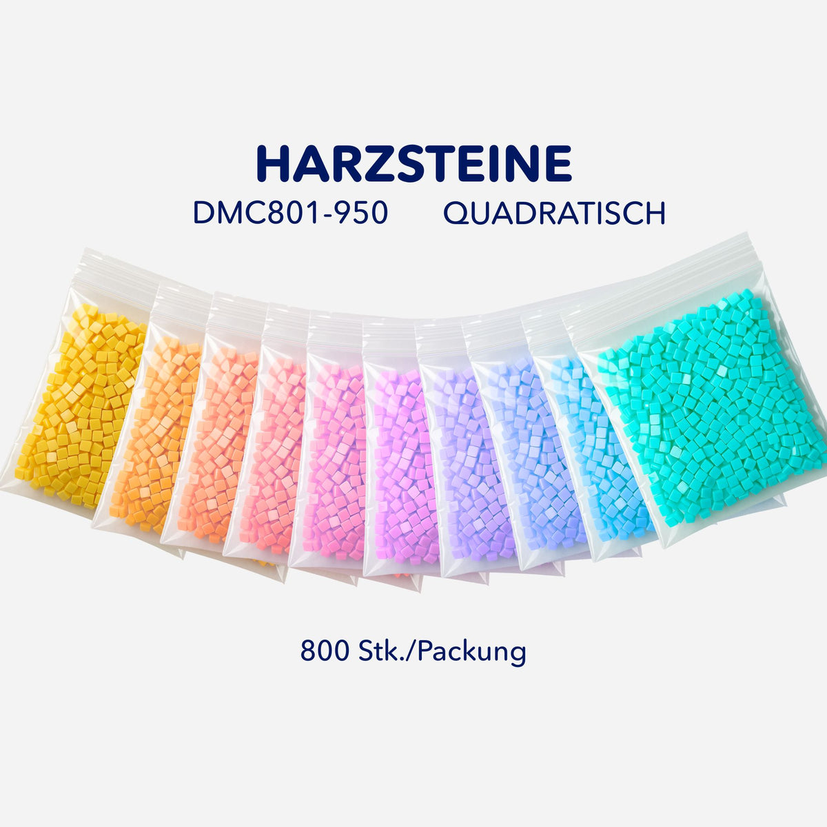 Quadratische Diamond Painting Harzsteine im 800er Set in bunten Regenbogenfarben für kreative Bastelprojekte