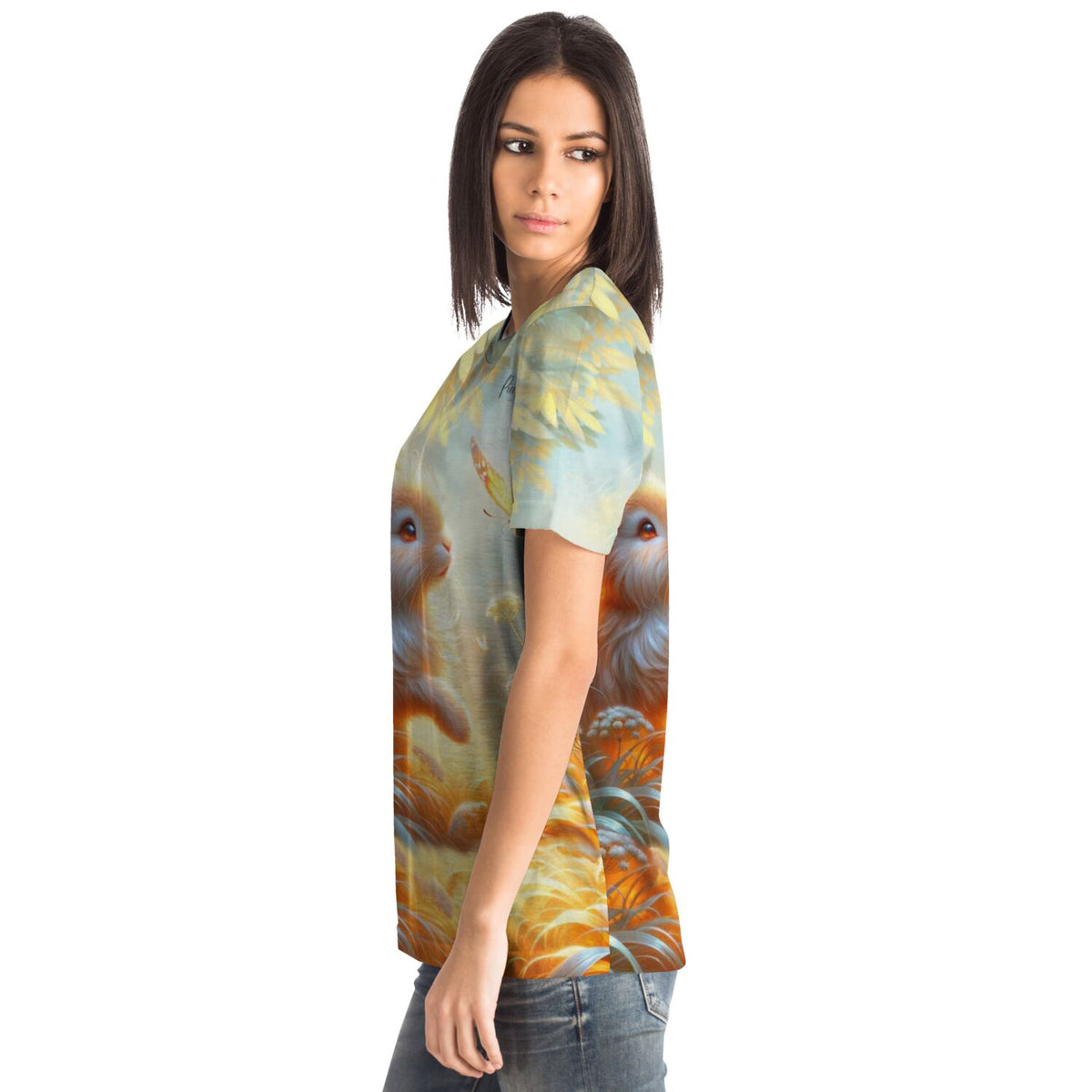 Frau trägt Dreamer T-Shirt mit Häschenfreunde Motiv, inspiriert von Diamond Painting und Malen nach Zahlen Designs