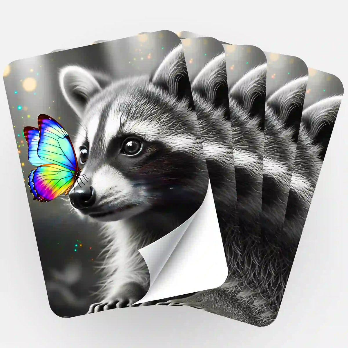 Picmondoo 5er-Aufkleber-Set mit Waschbär-Motiv und bunten Schmetterling für Diamond Painting und Bastelzubehör