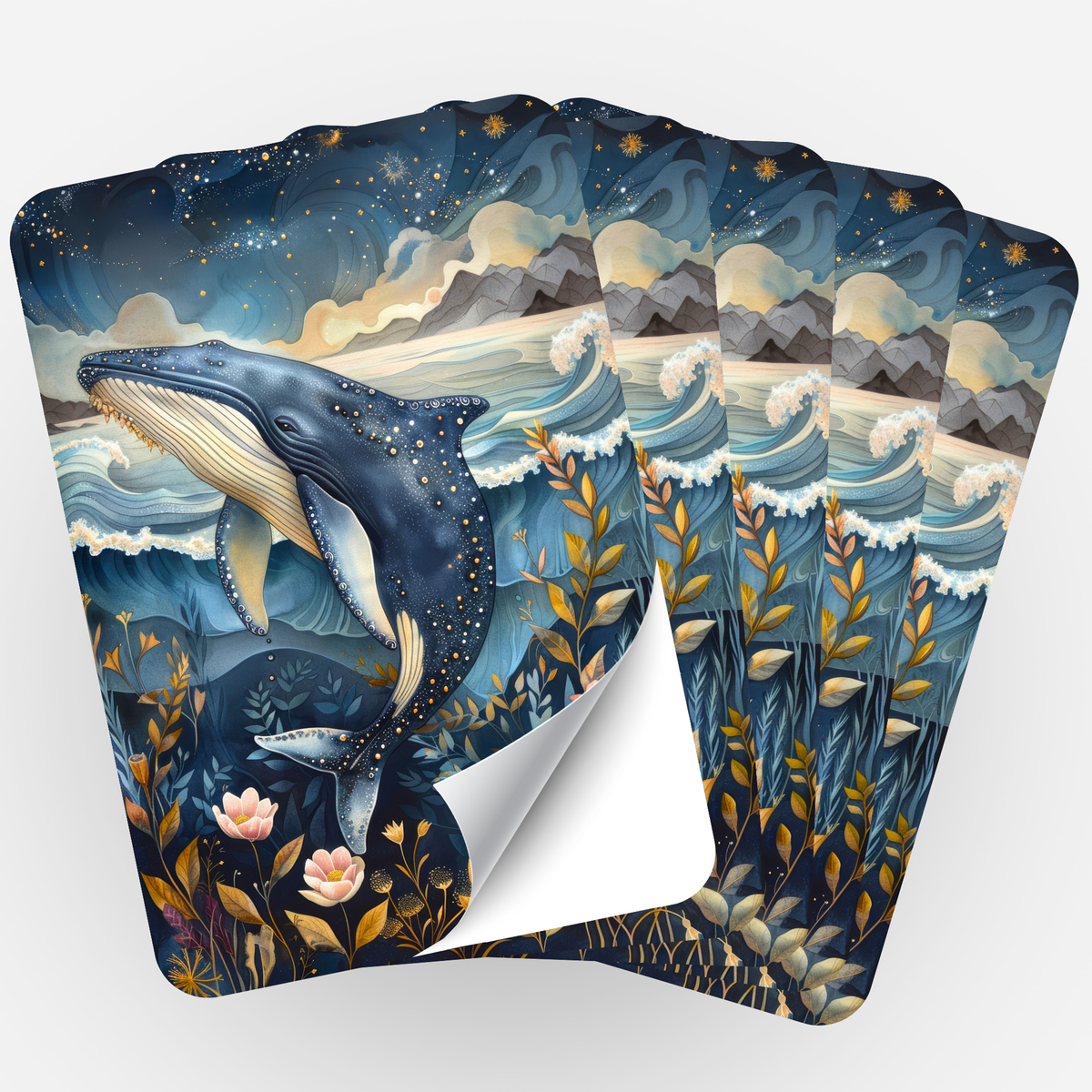 5er-Set Sticker Meeresträume mit Wal-Motiv zur Organisation für Diamond Painting und Malen nach Zahlen Fans