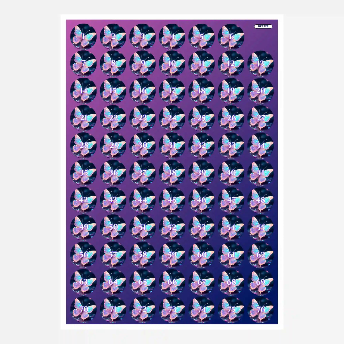 Bunter Diamond Painting Döschenaufkleber Bogen mit Schmetterling Motiv für die perfekte Organisation von Steinfarben.