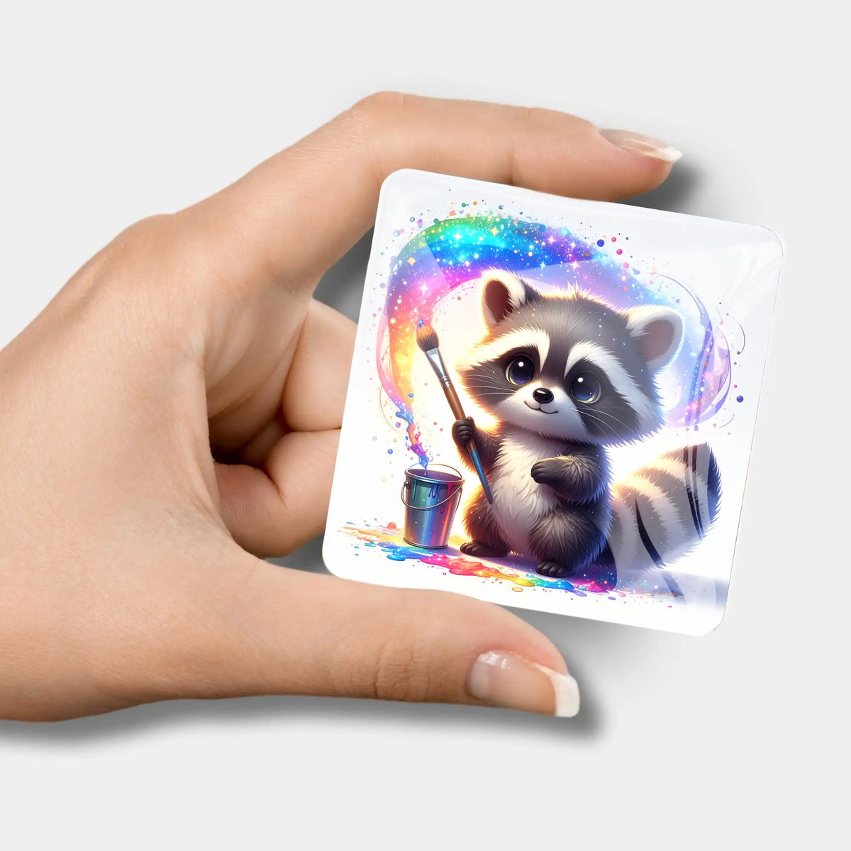 Glas Cover Minder mit süßem Waschbär-Motiv für Diamond Painting und Malen nach Zahlen Zubehör