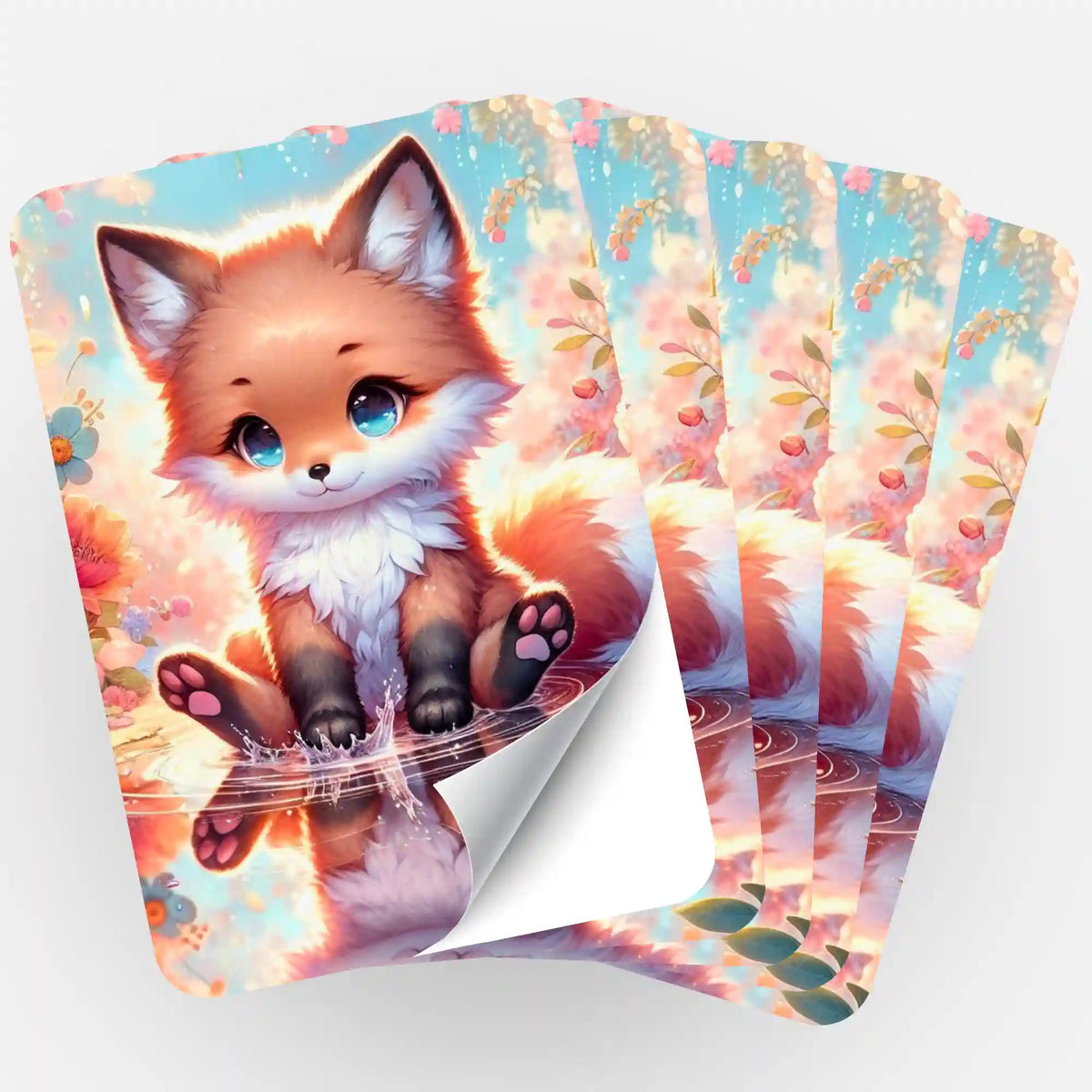 Fünfer-Set Picmondoo Aufkleber mit niedlichem Fuchs-Motiv zur Organisation von Diamond Painting und Bastelzubehör