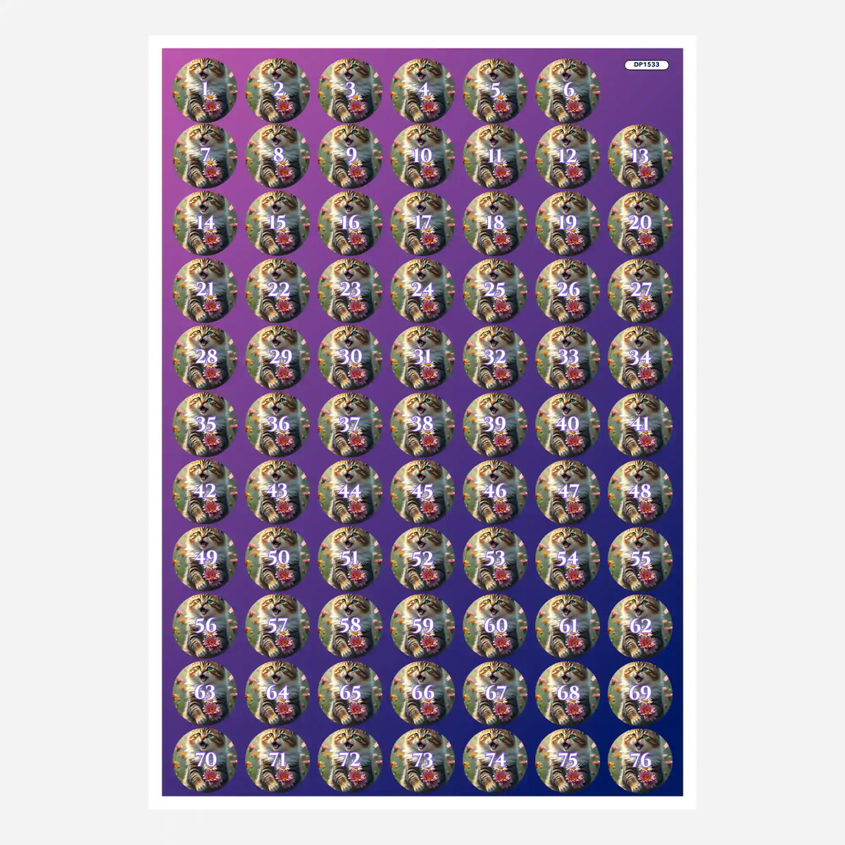 Döschenaufkleber für Diamond Painting mit Katzen-Motiv zum Sortieren der Steinchen, Set mit 76 nummerierten Stickern