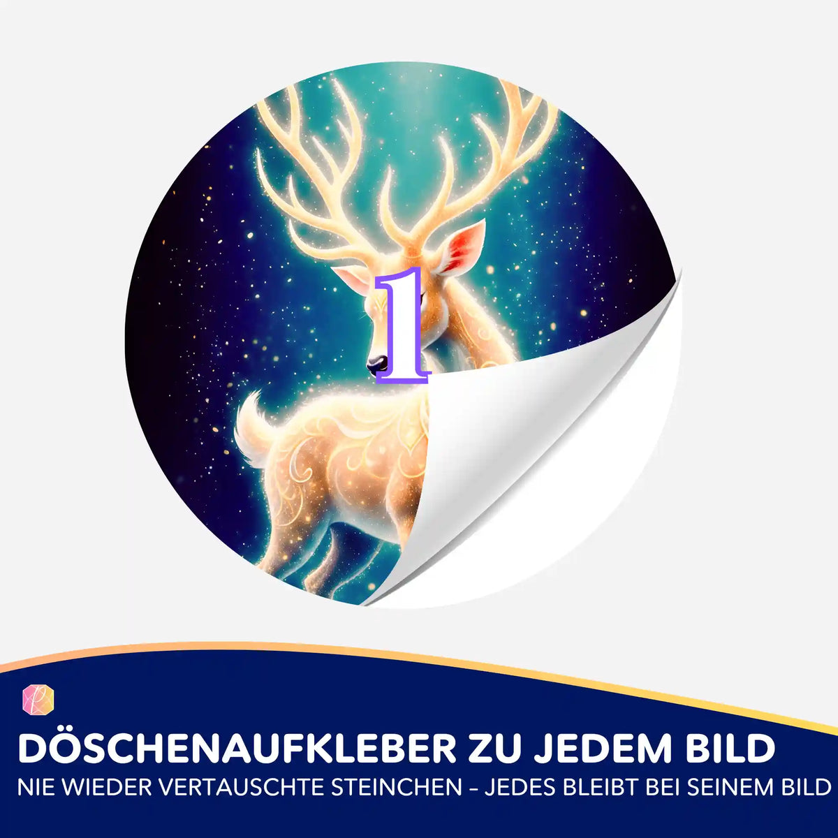 Döschenaufkleber für Diamond Painting mit Hirsch-Motiv Herr der Wälder zur einfachen Sortierung der Diamanten.