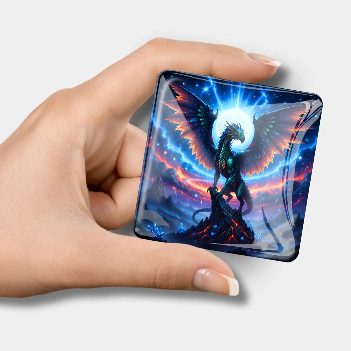 Quadratischer Aetherion Drachen Cover Minder aus Glas als praktisches Magnet-Zubehör für Diamond Painting Sets
