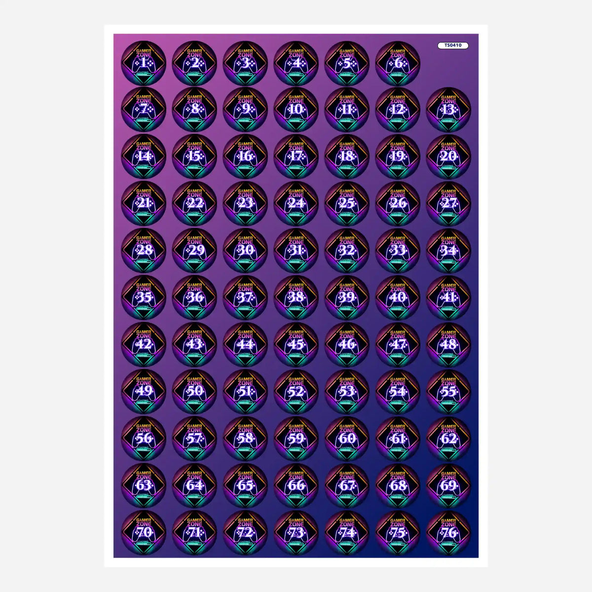 Gamer Zone Döschenaufkleber für Diamond Painting Zubehör zur Ordnung der Steine von 1 bis 76